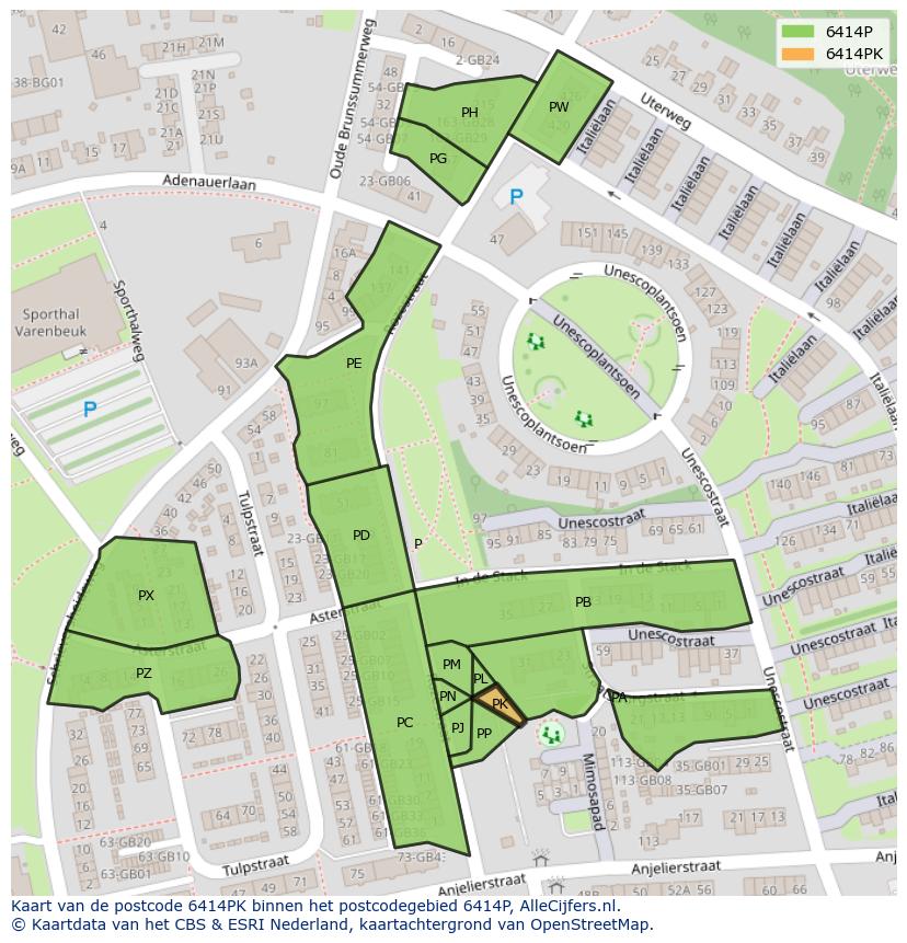 Afbeelding van het postcodegebied 6414 PK op de kaart.