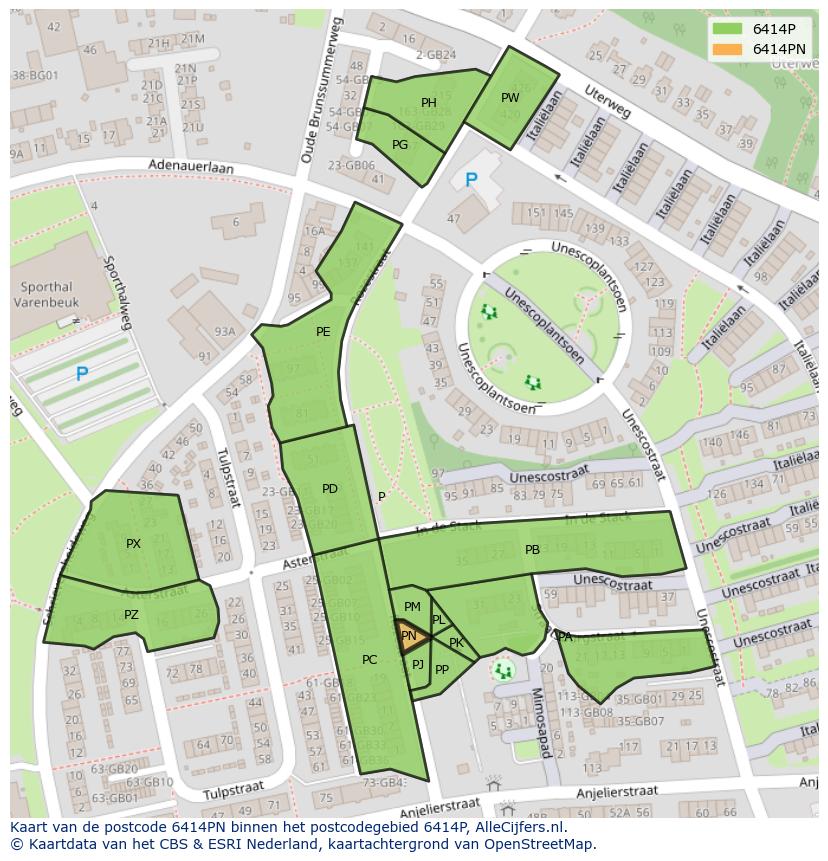 Afbeelding van het postcodegebied 6414 PN op de kaart.
