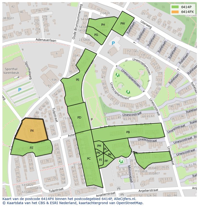 Afbeelding van het postcodegebied 6414 PX op de kaart.