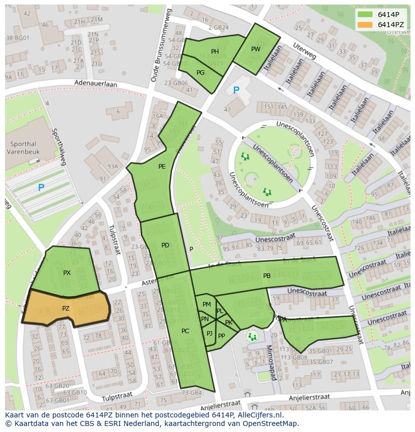Afbeelding van het postcodegebied 6414 PZ op de kaart.