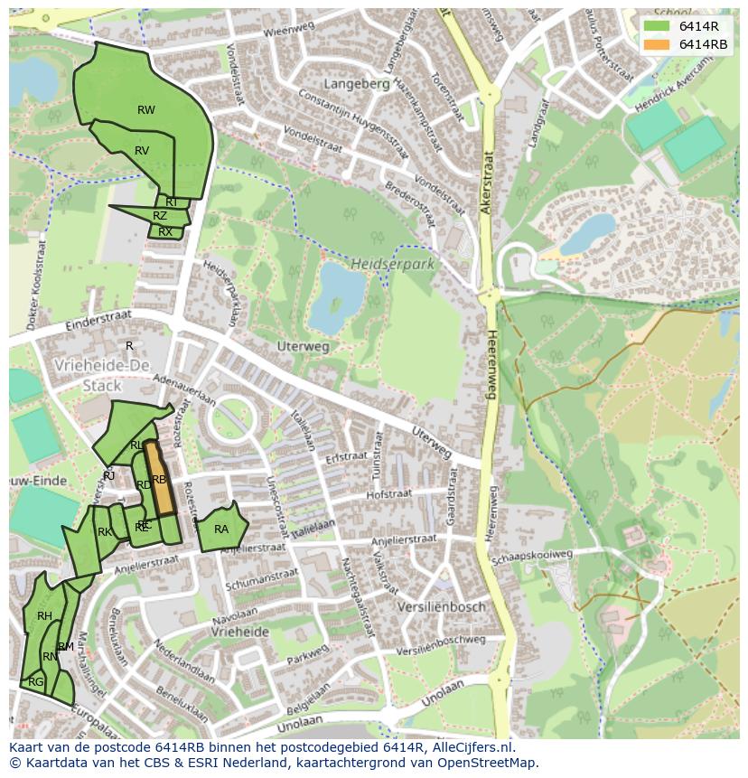 Afbeelding van het postcodegebied 6414 RB op de kaart.