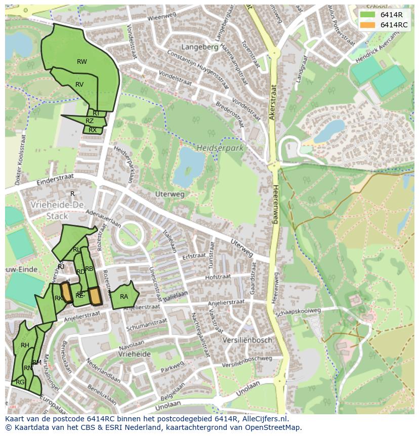 Afbeelding van het postcodegebied 6414 RC op de kaart.