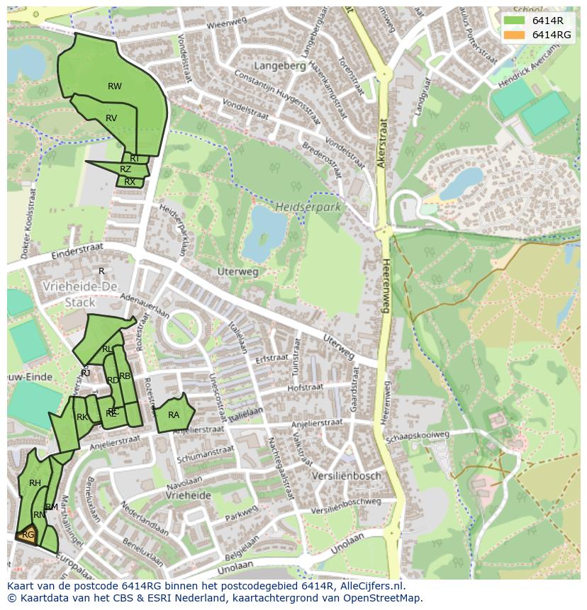Afbeelding van het postcodegebied 6414 RG op de kaart.