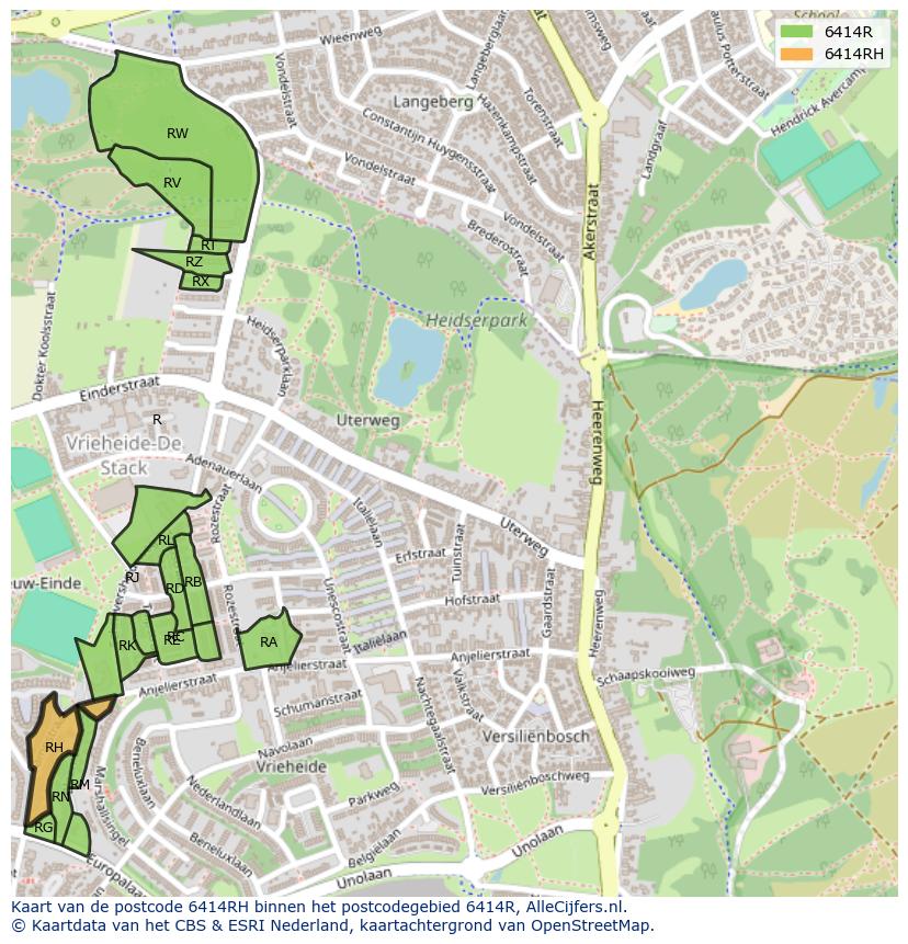 Afbeelding van het postcodegebied 6414 RH op de kaart.