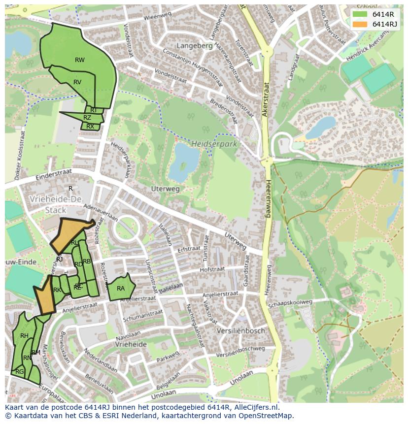 Afbeelding van het postcodegebied 6414 RJ op de kaart.