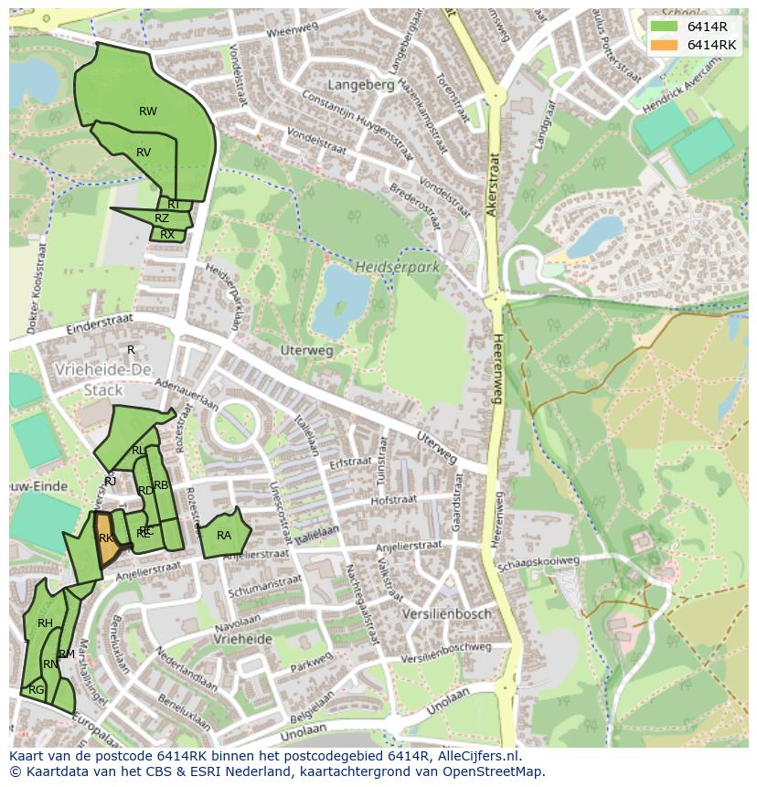 Afbeelding van het postcodegebied 6414 RK op de kaart.