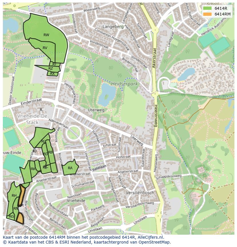 Afbeelding van het postcodegebied 6414 RM op de kaart.