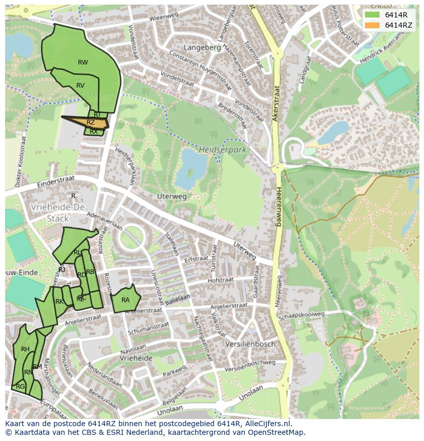 Afbeelding van het postcodegebied 6414 RZ op de kaart.