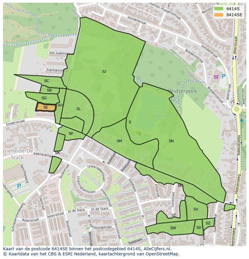 Afbeelding van het postcodegebied 6414 SE op de kaart.