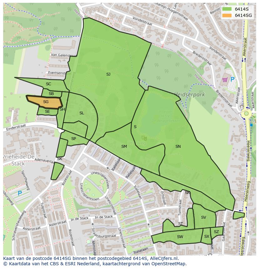 Afbeelding van het postcodegebied 6414 SG op de kaart.