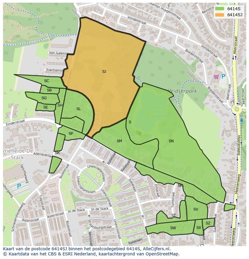Afbeelding van het postcodegebied 6414 SJ op de kaart.