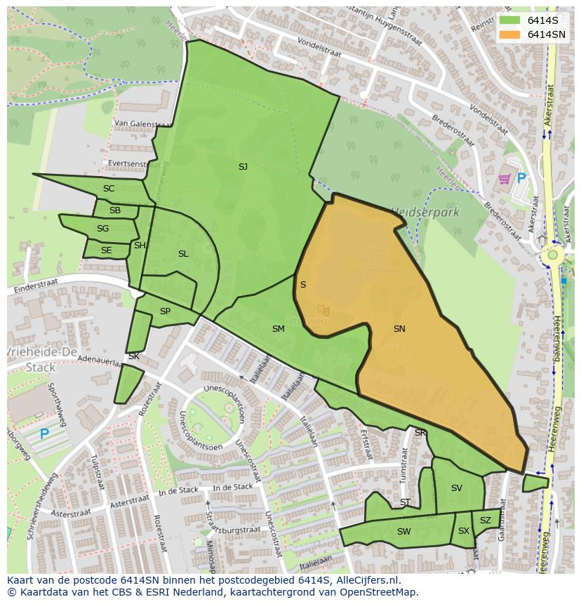 Afbeelding van het postcodegebied 6414 SN op de kaart.