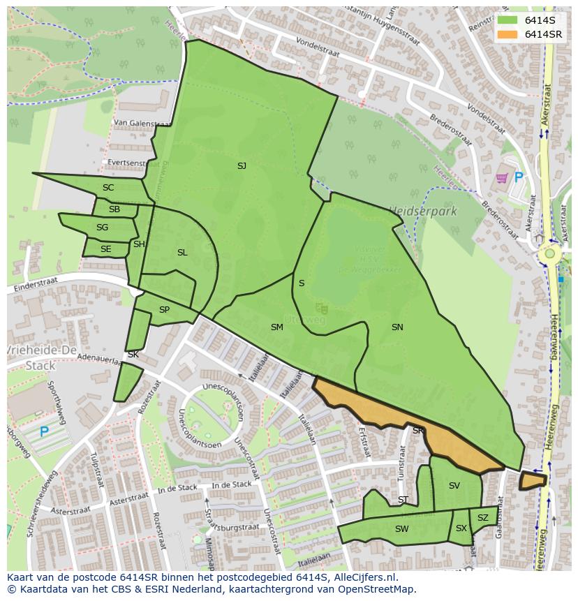 Afbeelding van het postcodegebied 6414 SR op de kaart.