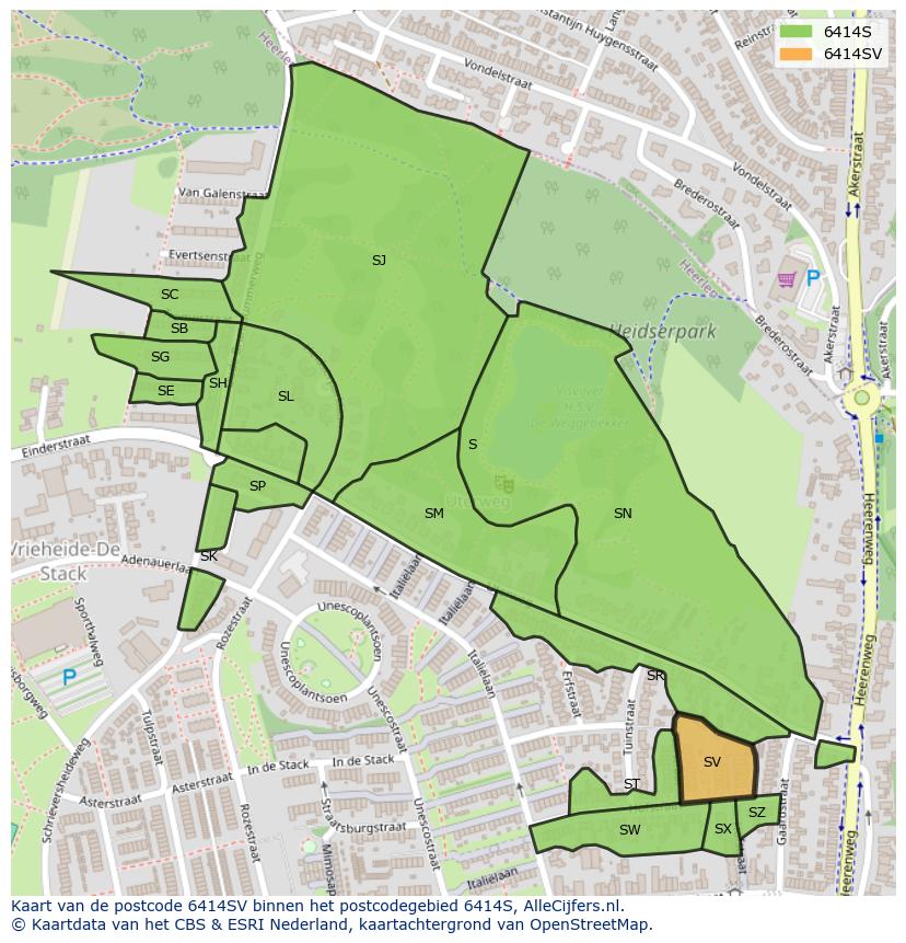 Afbeelding van het postcodegebied 6414 SV op de kaart.