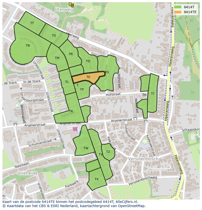Afbeelding van het postcodegebied 6414 TE op de kaart.