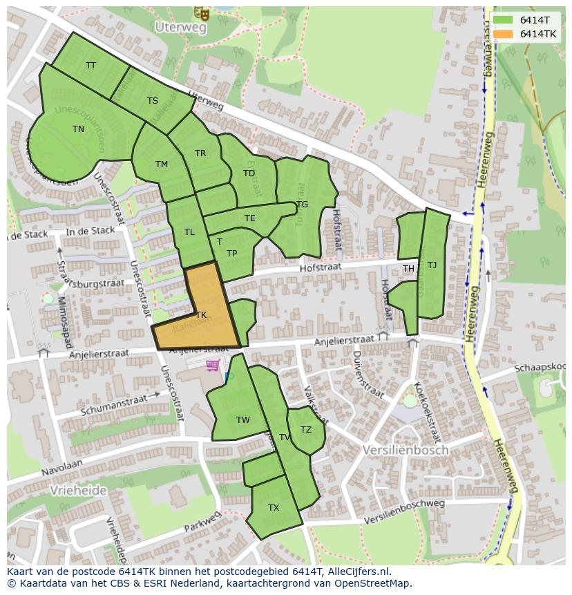 Afbeelding van het postcodegebied 6414 TK op de kaart.