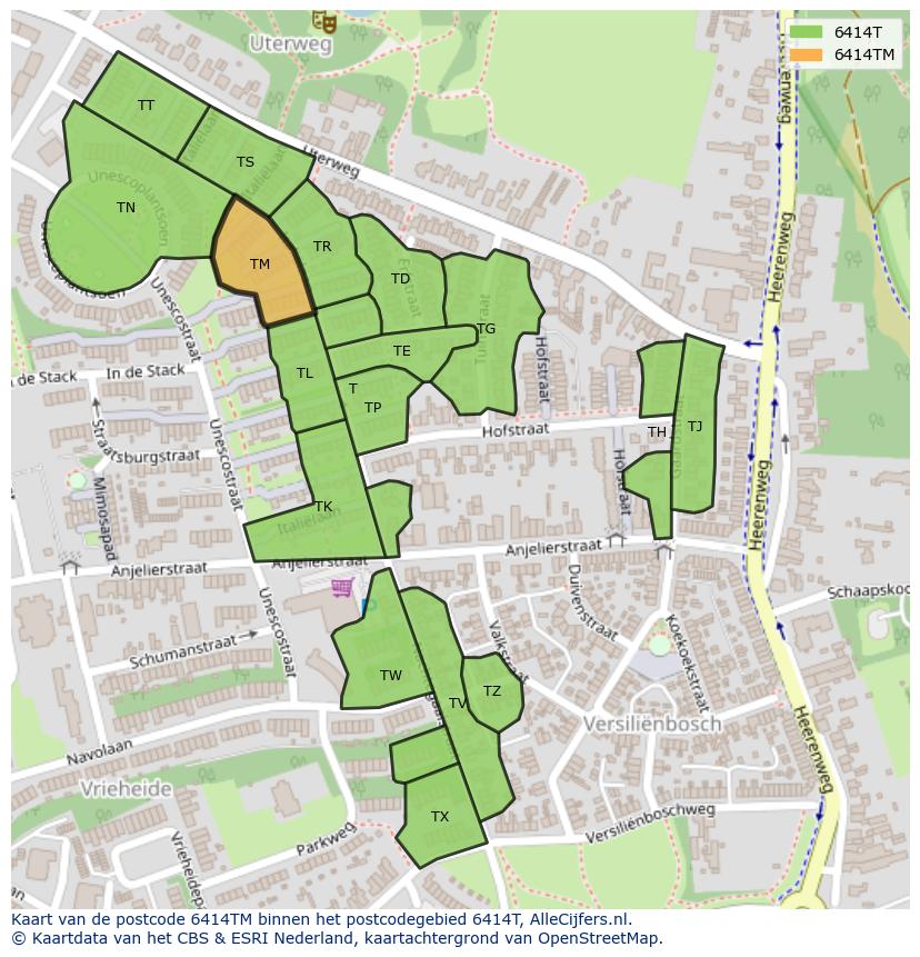 Afbeelding van het postcodegebied 6414 TM op de kaart.