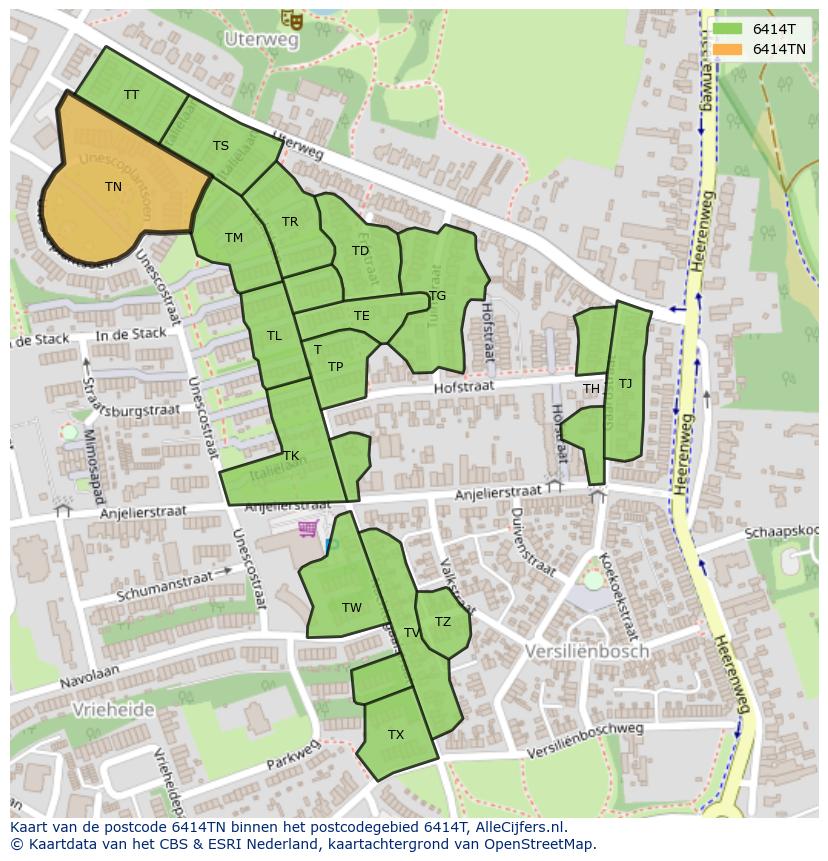 Afbeelding van het postcodegebied 6414 TN op de kaart.