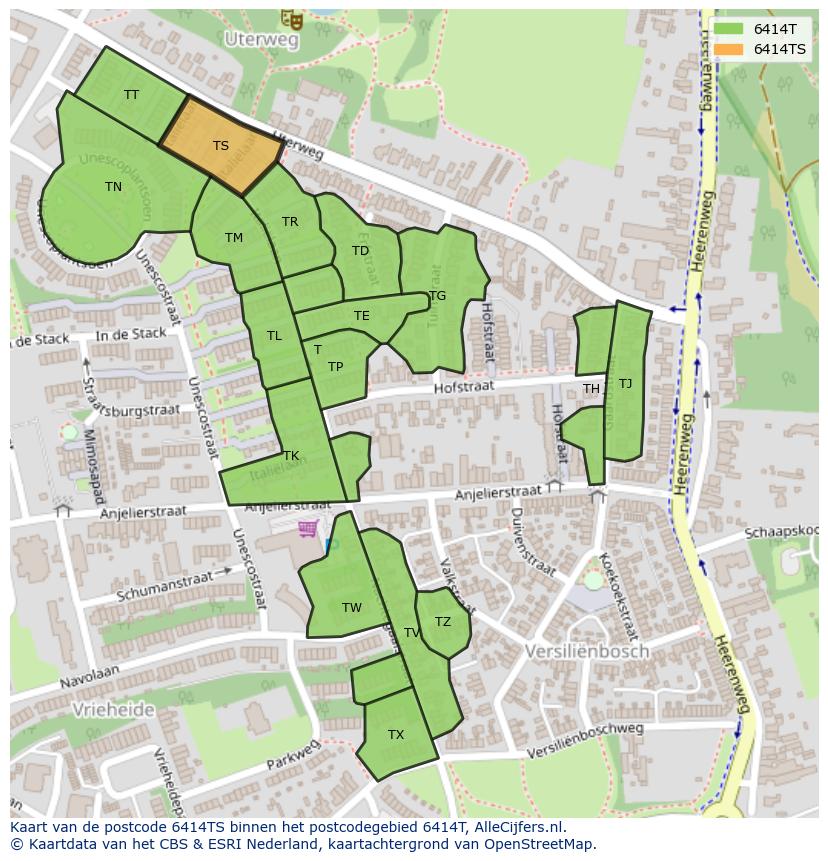 Afbeelding van het postcodegebied 6414 TS op de kaart.