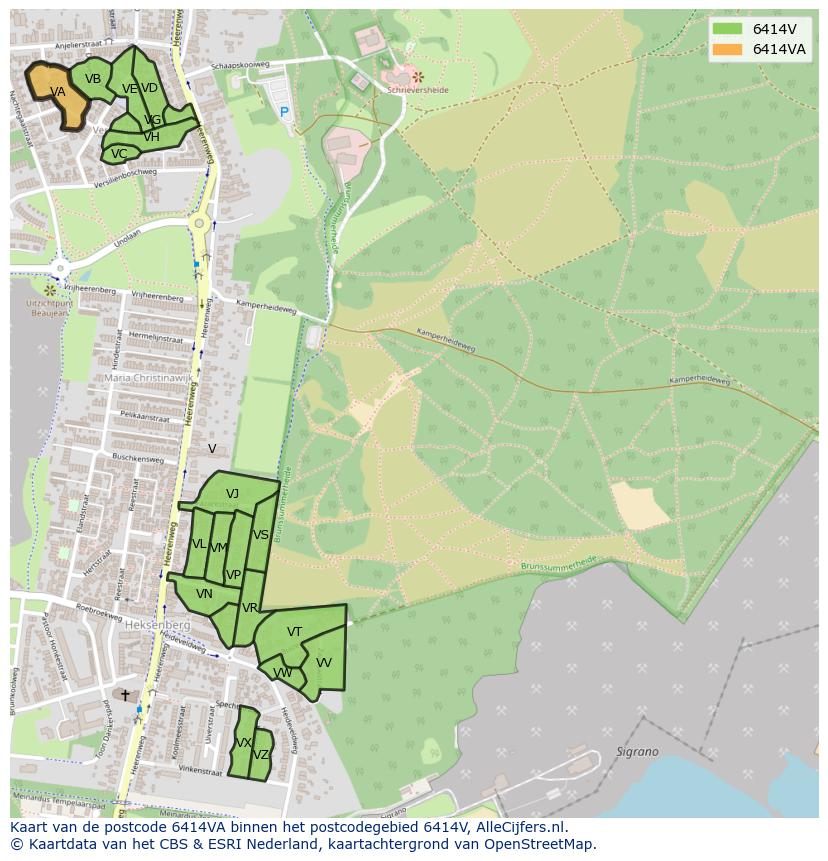 Afbeelding van het postcodegebied 6414 VA op de kaart.