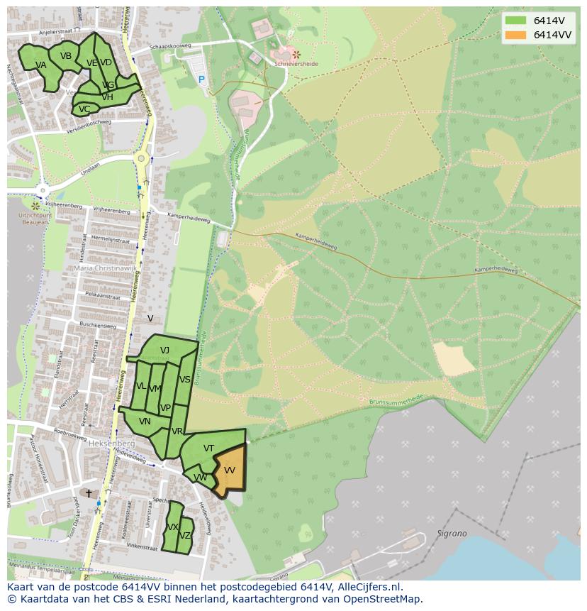Afbeelding van het postcodegebied 6414 VV op de kaart.