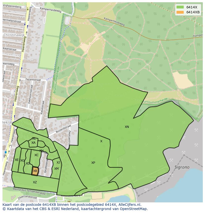 Afbeelding van het postcodegebied 6414 XB op de kaart.