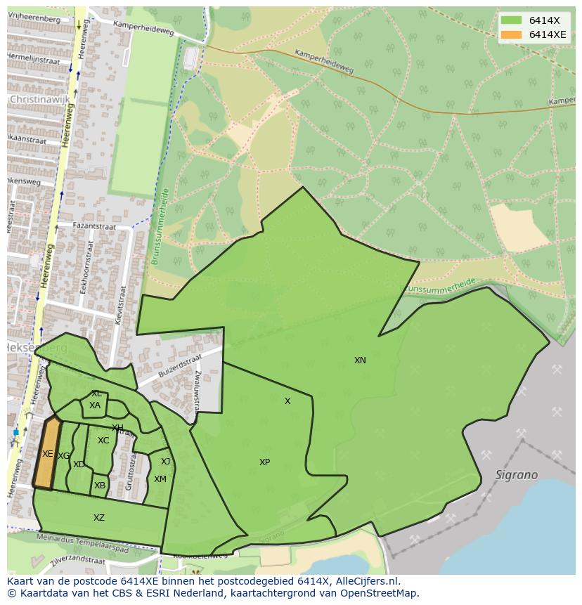 Afbeelding van het postcodegebied 6414 XE op de kaart.