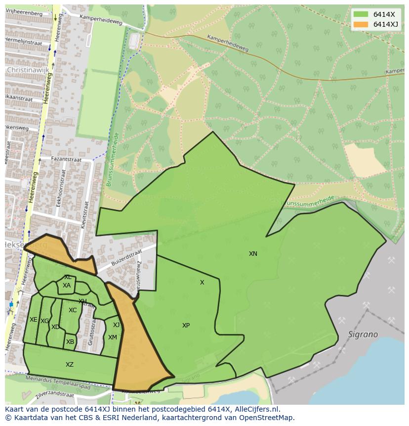 Afbeelding van het postcodegebied 6414 XJ op de kaart.
