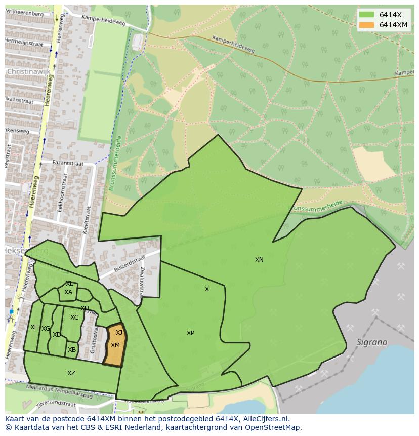 Afbeelding van het postcodegebied 6414 XM op de kaart.