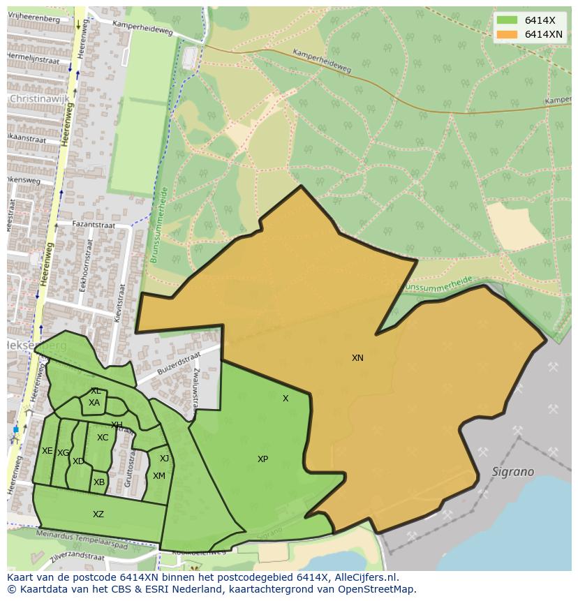 Afbeelding van het postcodegebied 6414 XN op de kaart.