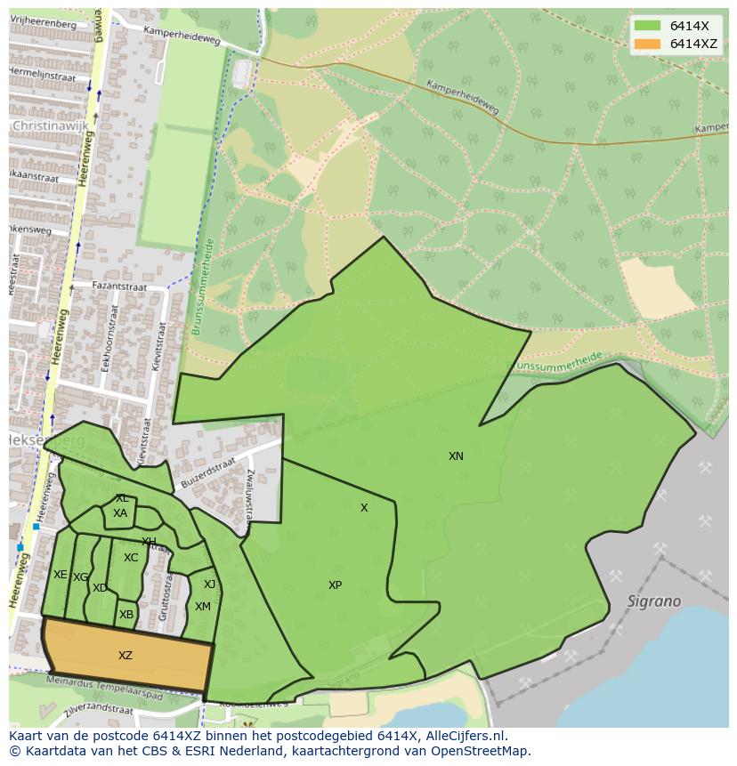 Afbeelding van het postcodegebied 6414 XZ op de kaart.