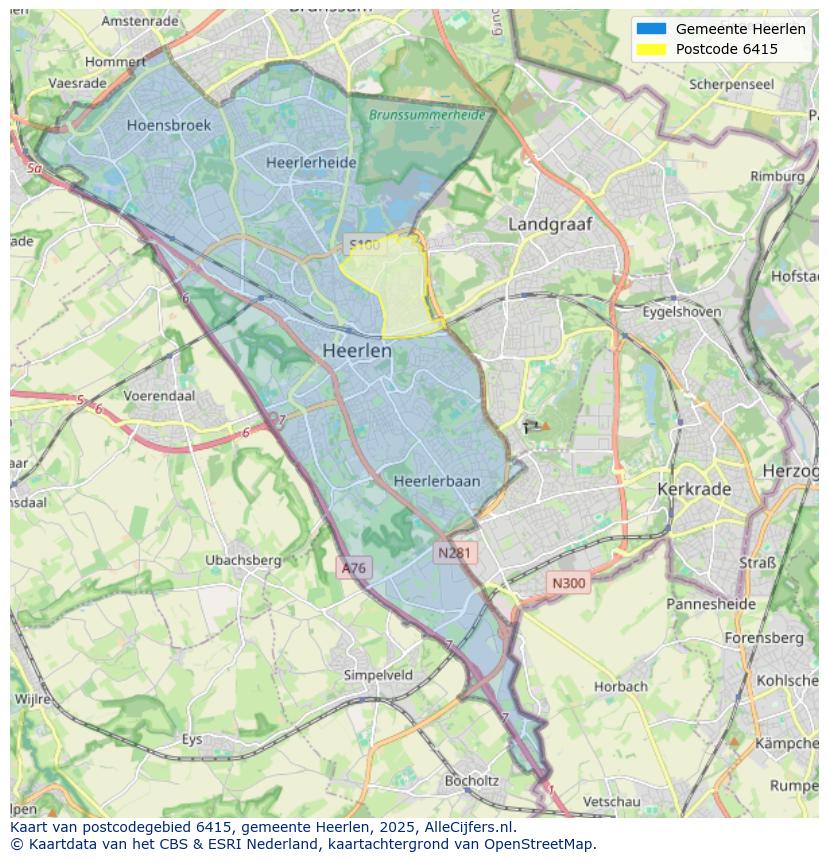 Afbeelding van het postcodegebied 6415 op de kaart.