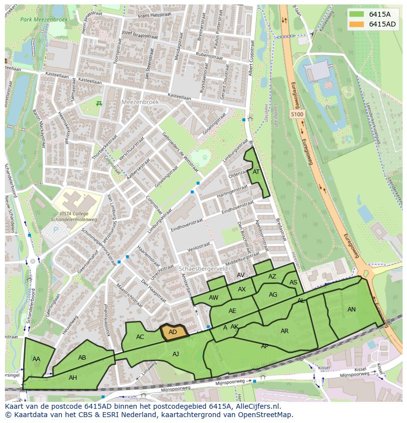 Afbeelding van het postcodegebied 6415 AD op de kaart.