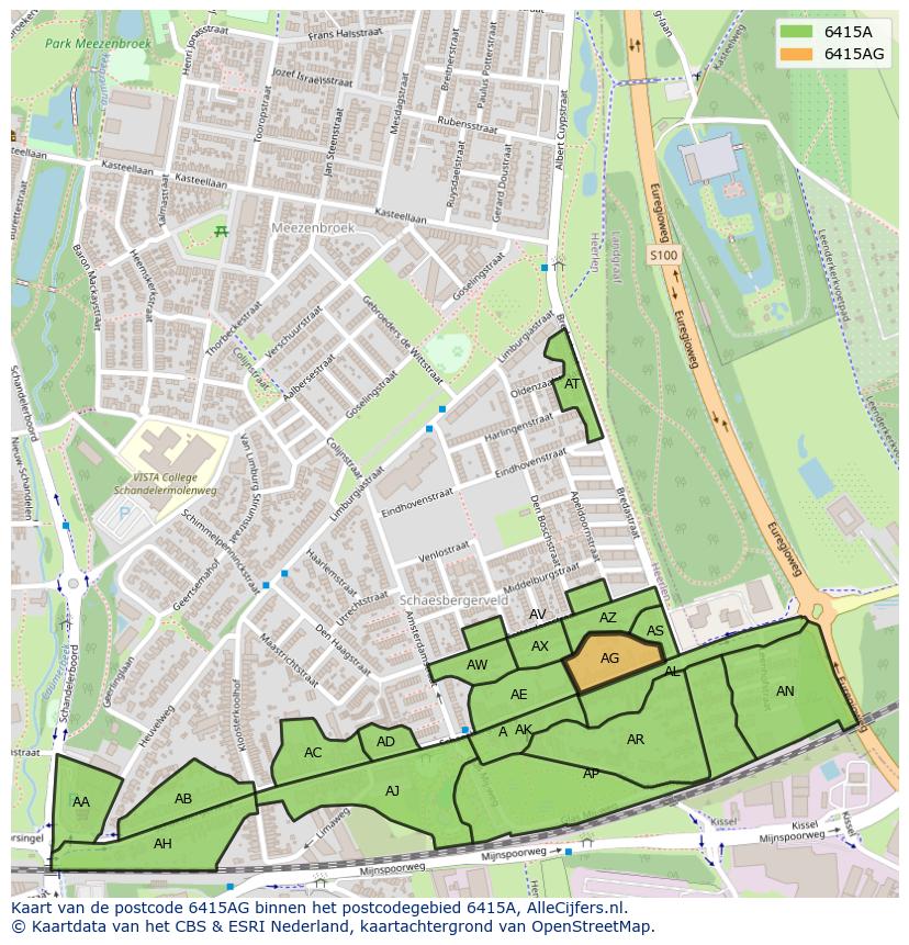 Afbeelding van het postcodegebied 6415 AG op de kaart.