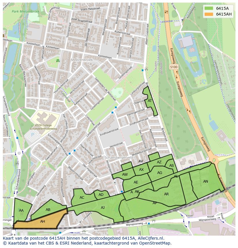 Afbeelding van het postcodegebied 6415 AH op de kaart.