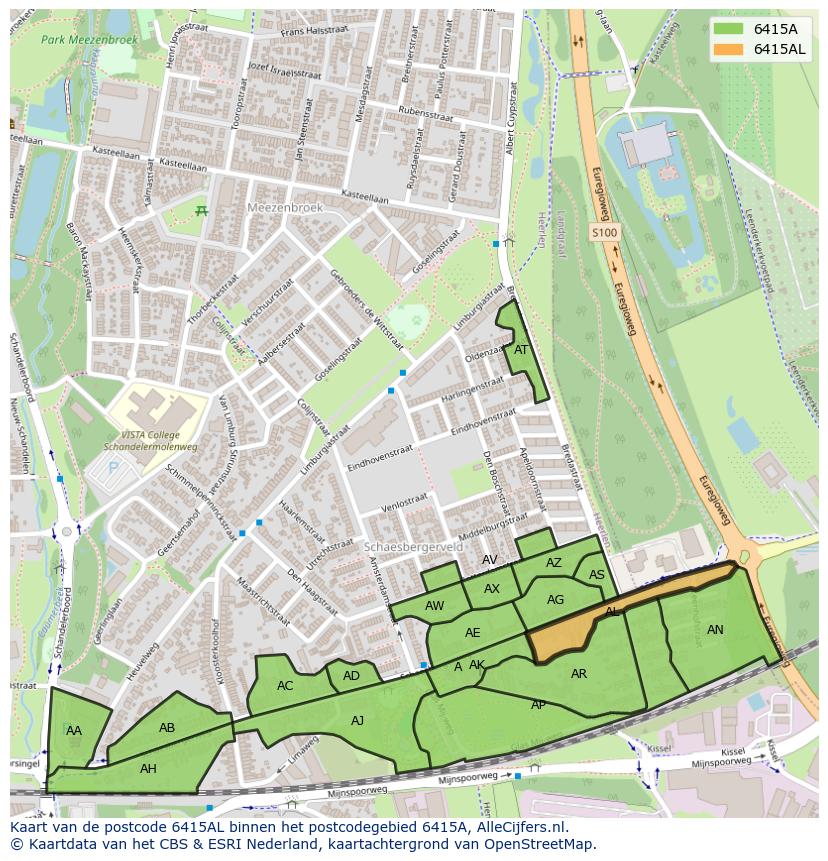 Afbeelding van het postcodegebied 6415 AL op de kaart.