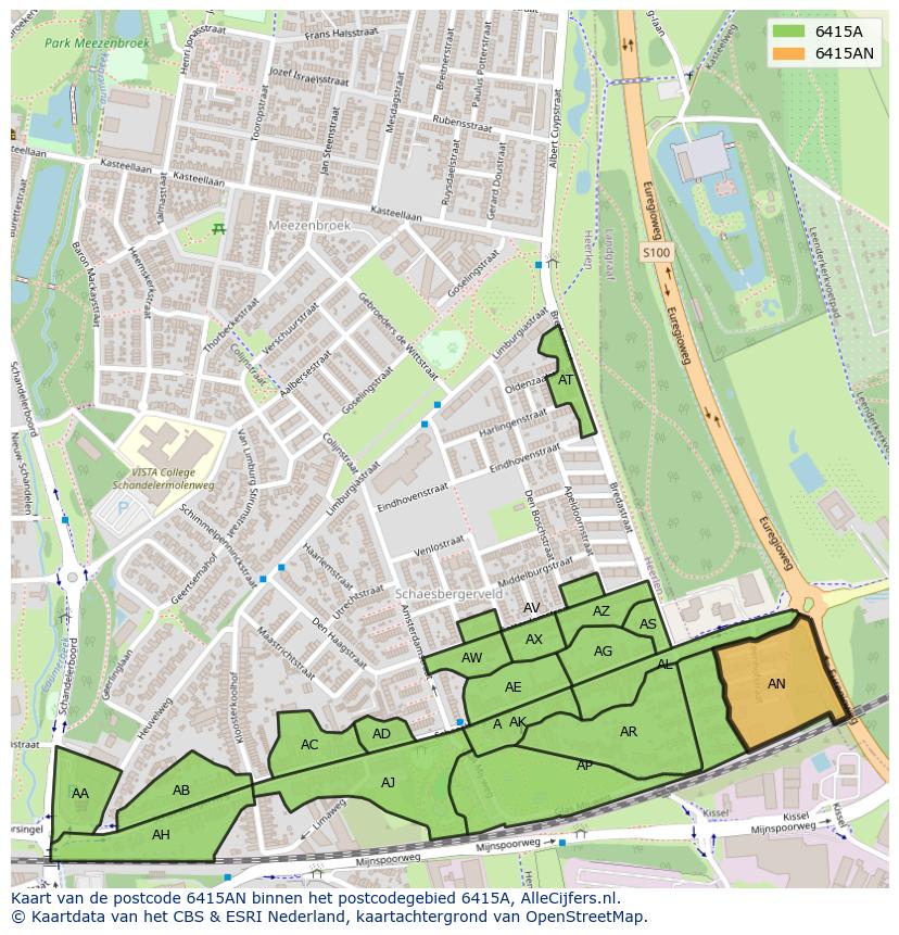 Afbeelding van het postcodegebied 6415 AN op de kaart.