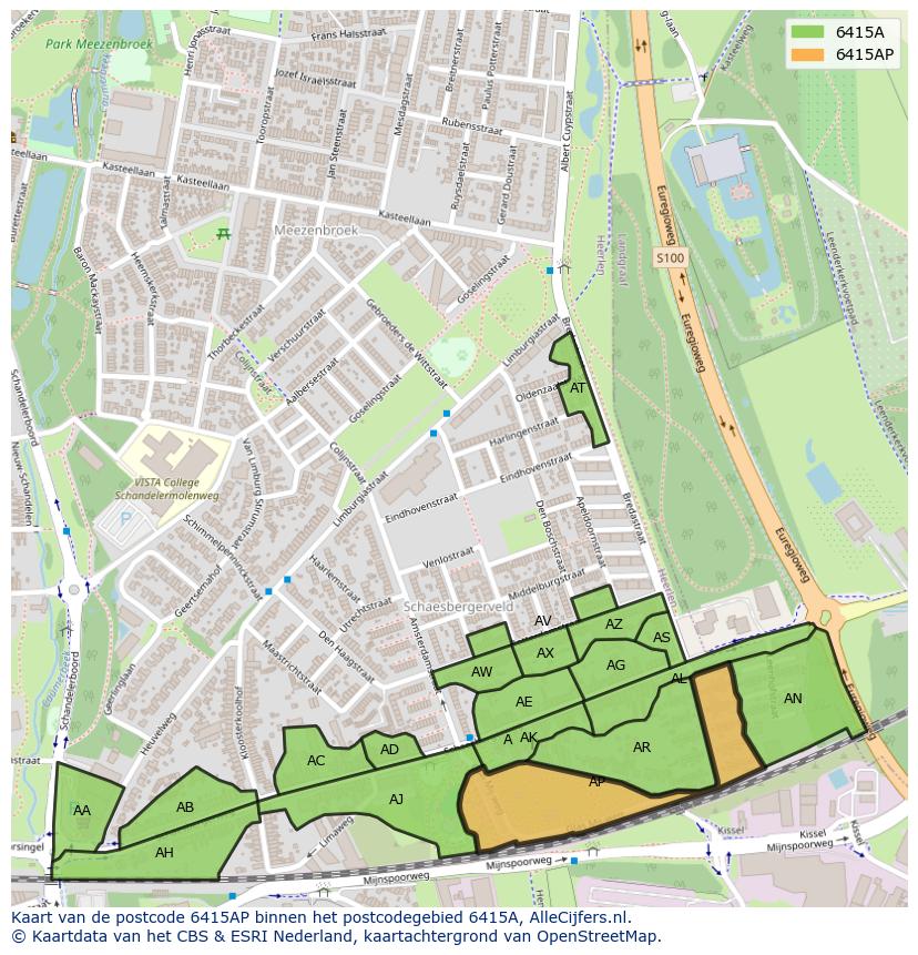 Afbeelding van het postcodegebied 6415 AP op de kaart.