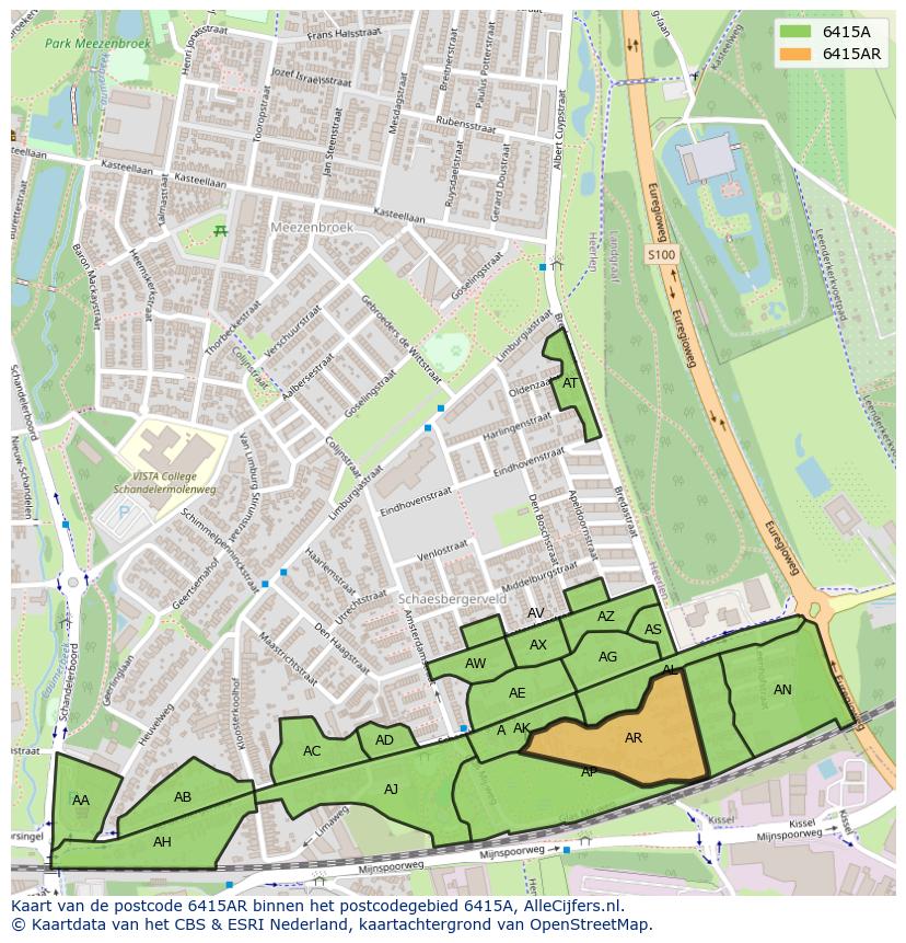 Afbeelding van het postcodegebied 6415 AR op de kaart.