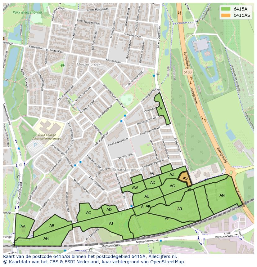 Afbeelding van het postcodegebied 6415 AS op de kaart.
