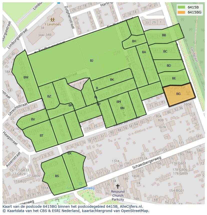 Afbeelding van het postcodegebied 6415 BG op de kaart.