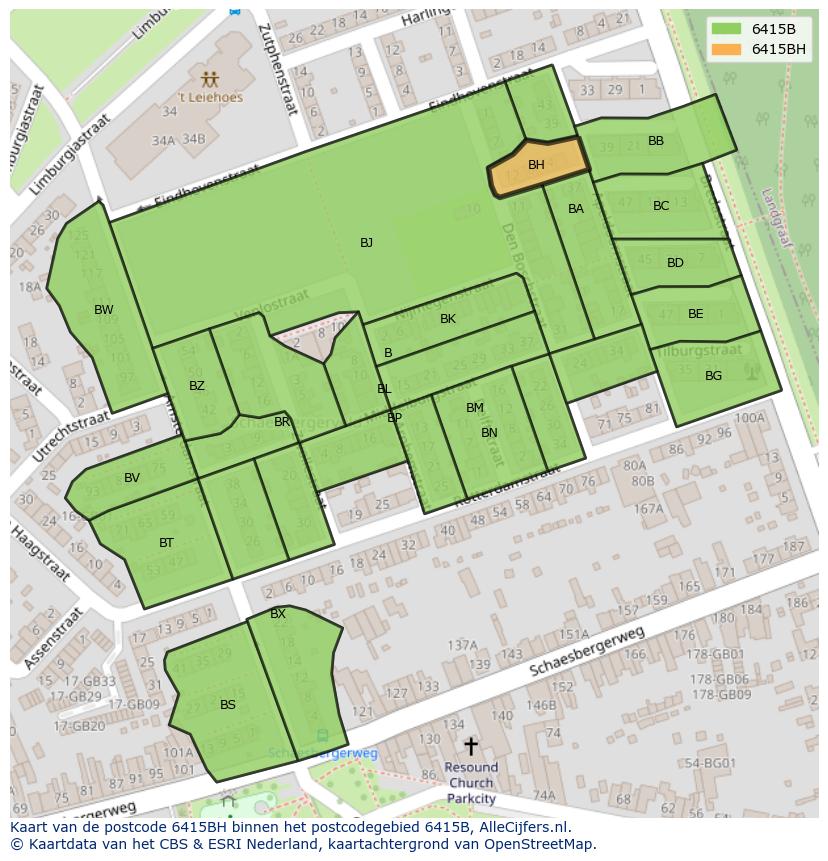 Afbeelding van het postcodegebied 6415 BH op de kaart.