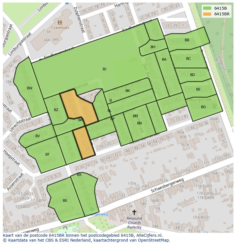 Afbeelding van het postcodegebied 6415 BR op de kaart.