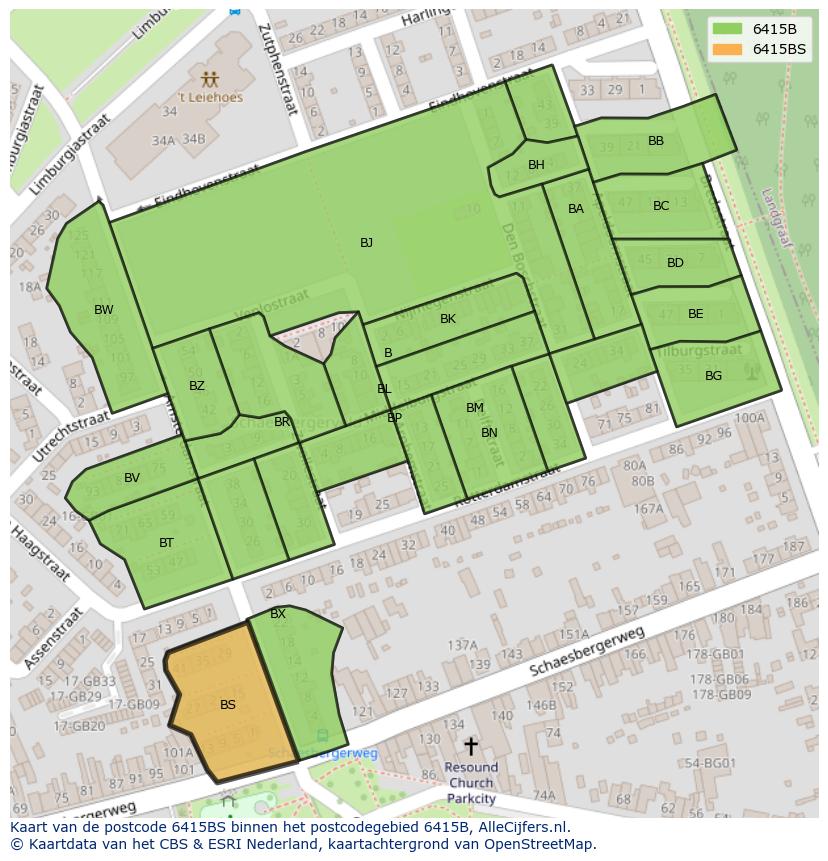 Afbeelding van het postcodegebied 6415 BS op de kaart.