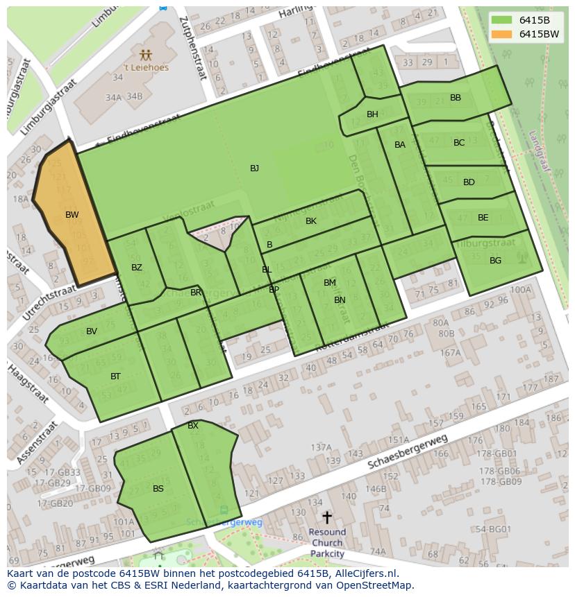 Afbeelding van het postcodegebied 6415 BW op de kaart.