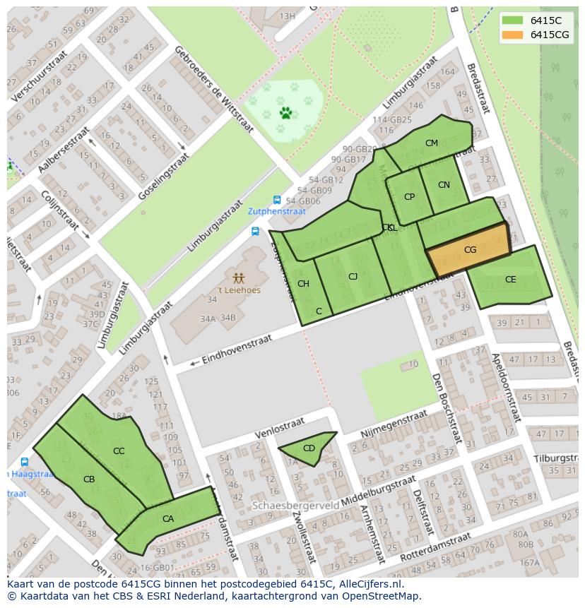 Afbeelding van het postcodegebied 6415 CG op de kaart.
