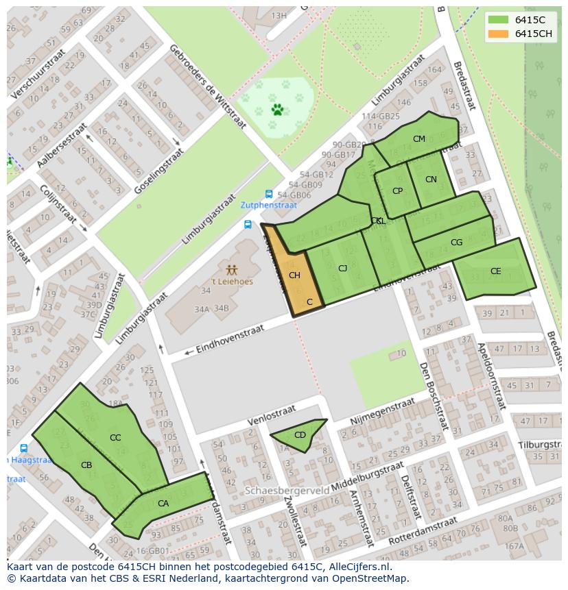 Afbeelding van het postcodegebied 6415 CH op de kaart.
