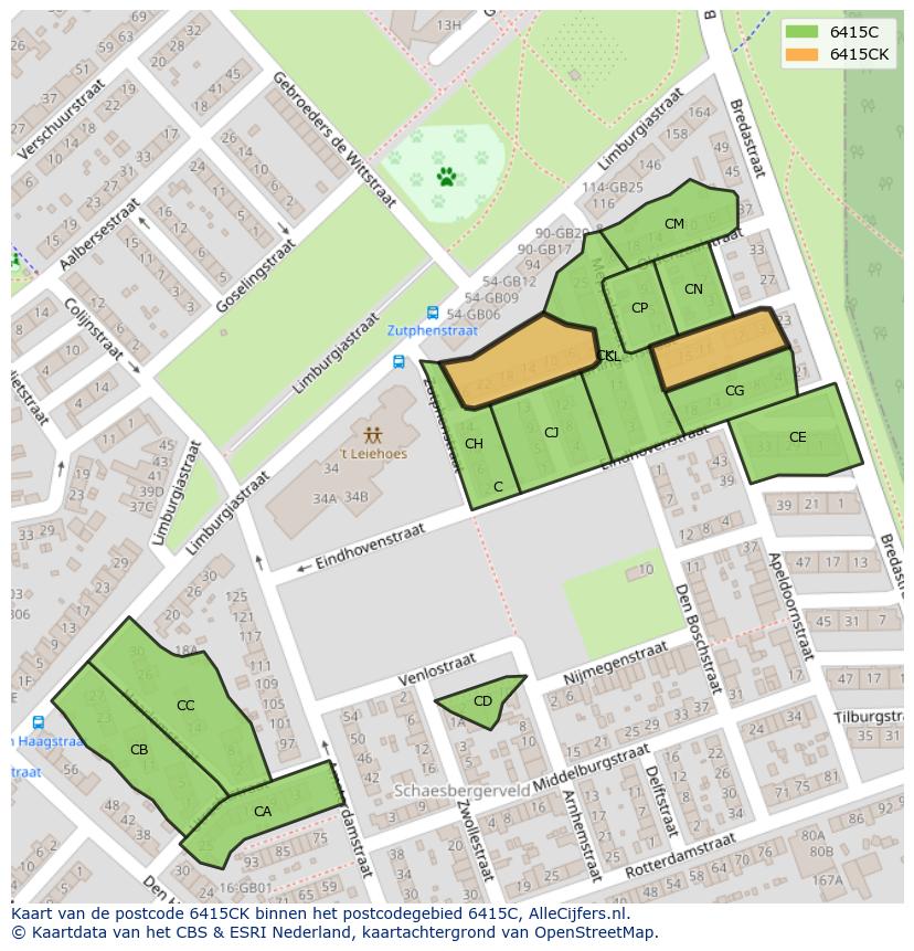 Afbeelding van het postcodegebied 6415 CK op de kaart.