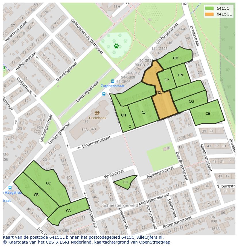 Afbeelding van het postcodegebied 6415 CL op de kaart.