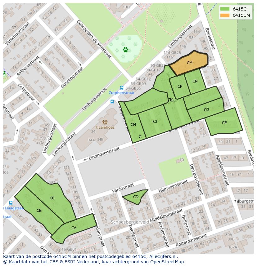 Afbeelding van het postcodegebied 6415 CM op de kaart.